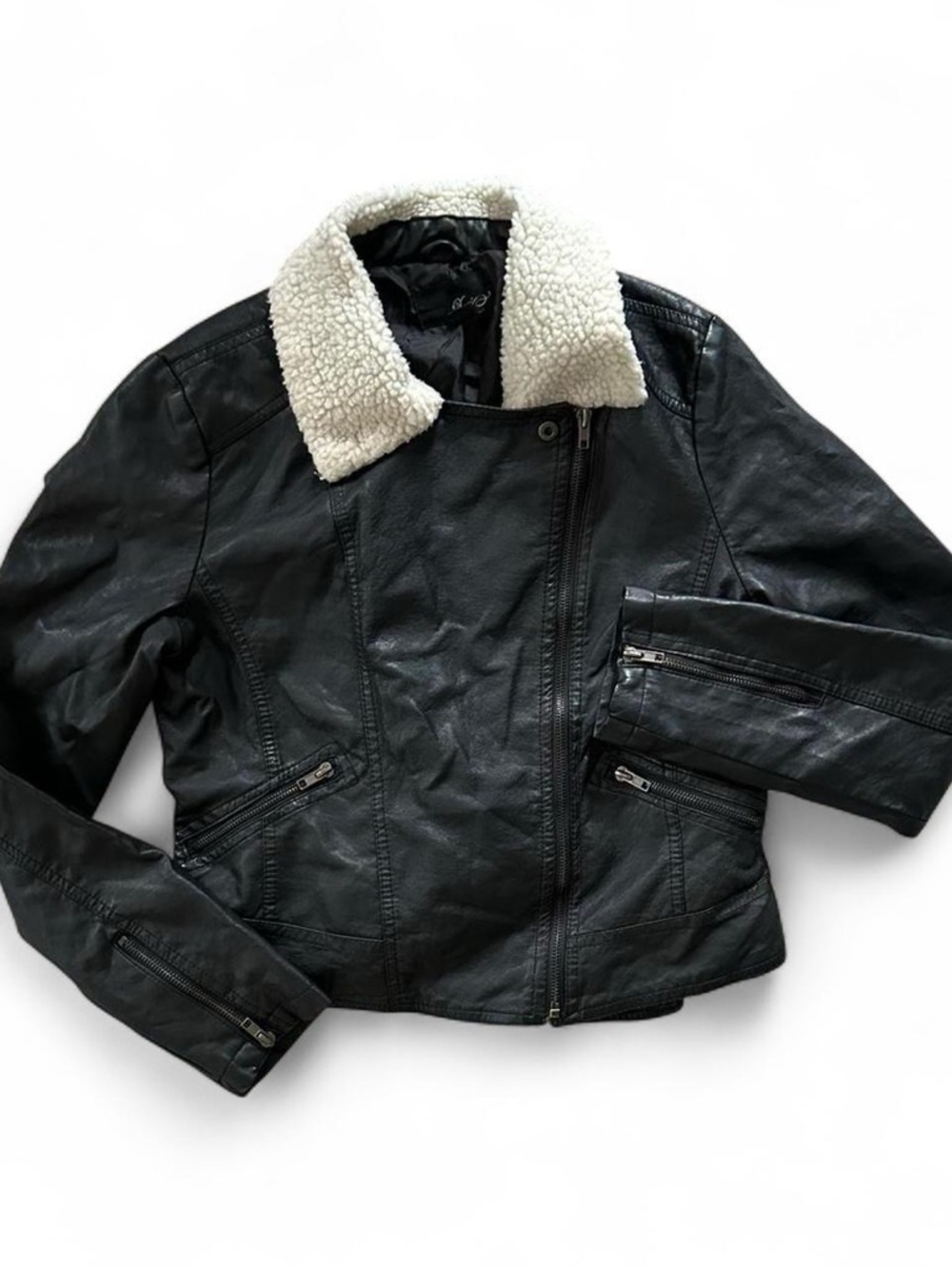 Grunge Pleather Black Moto Jacket with faux fur collar